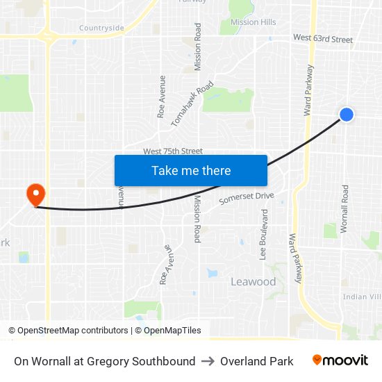 On Wornall at Gregory Southbound to Overland Park map