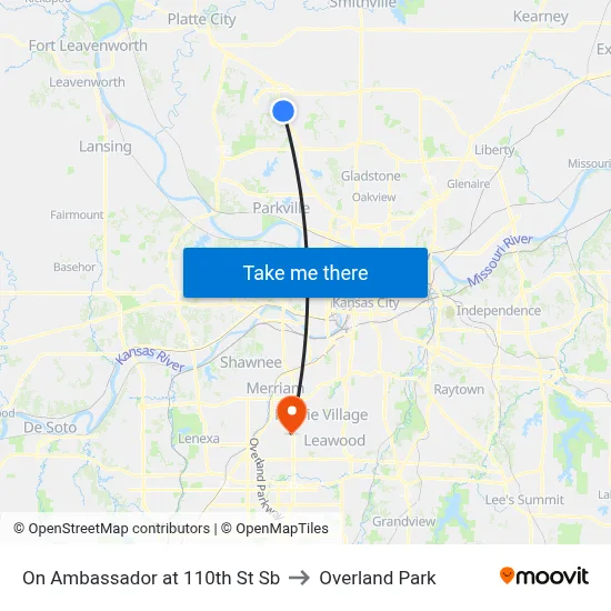 On Ambassador at 110th St Sb to Overland Park map