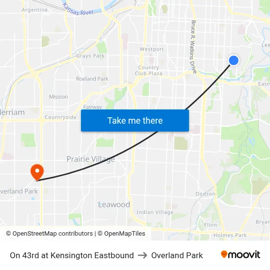 On 43rd at Kensington Eastbound to Overland Park map
