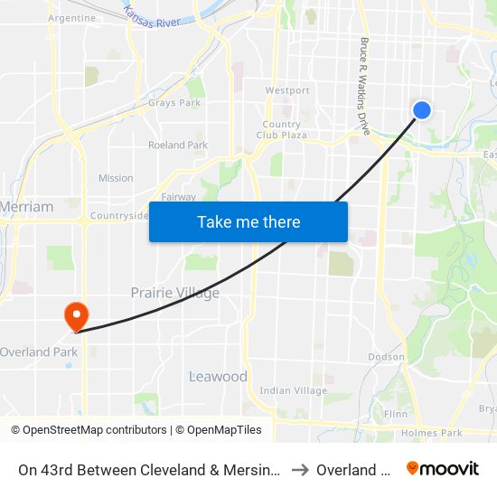 On 43rd Between Cleveland & Mersington Eb to Overland Park map