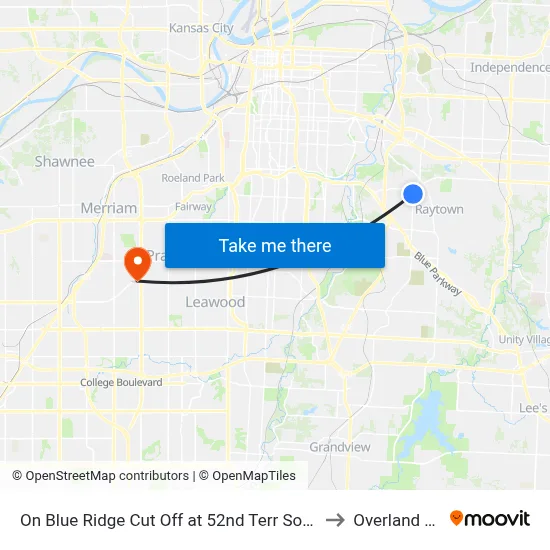 On Blue Ridge Cut Off at 52nd Terr Southbound to Overland Park map