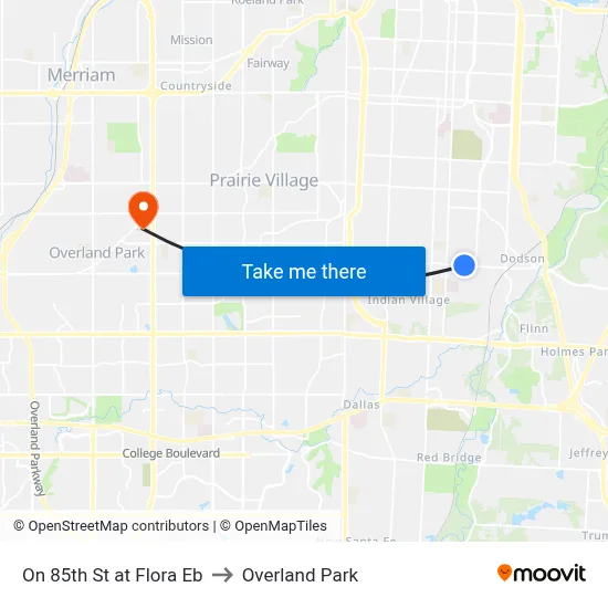On 85th St at Flora Eb to Overland Park map