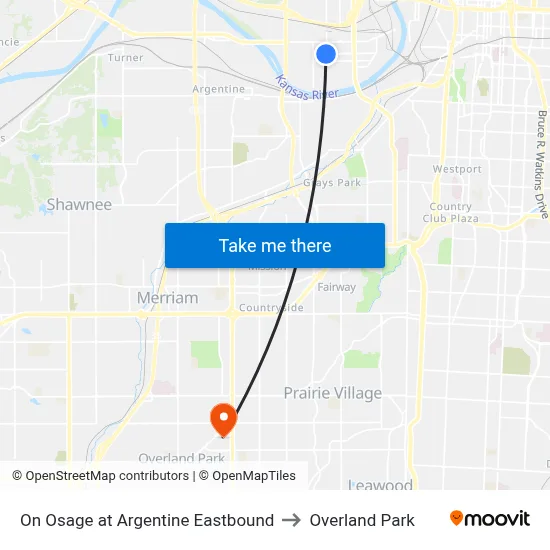On Osage at Argentine Eastbound to Overland Park map