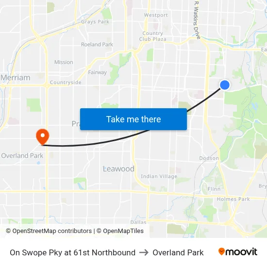 On Swope Pky at 61st Northbound to Overland Park map