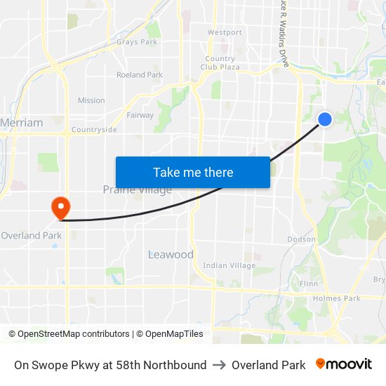 On Swope Pkwy at 58th Northbound to Overland Park map