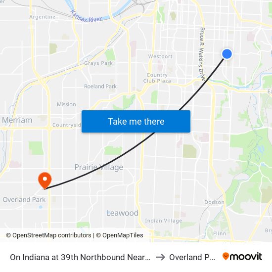 On Indiana at 39th Northbound Nearside to Overland Park map