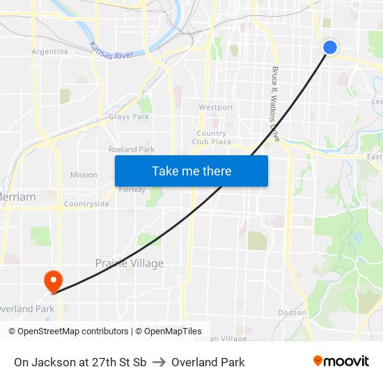 On Jackson at 27th St Sb to Overland Park map