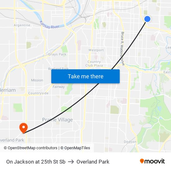 On Jackson at 25th St Sb to Overland Park map