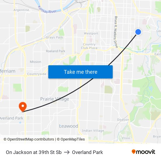 On Jackson at 39th St Sb to Overland Park map