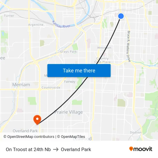 On Troost at 24th Nb to Overland Park map