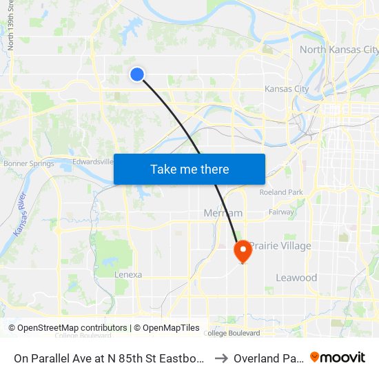 On Parallel Ave at N  85th St  Eastbound to Overland Park map