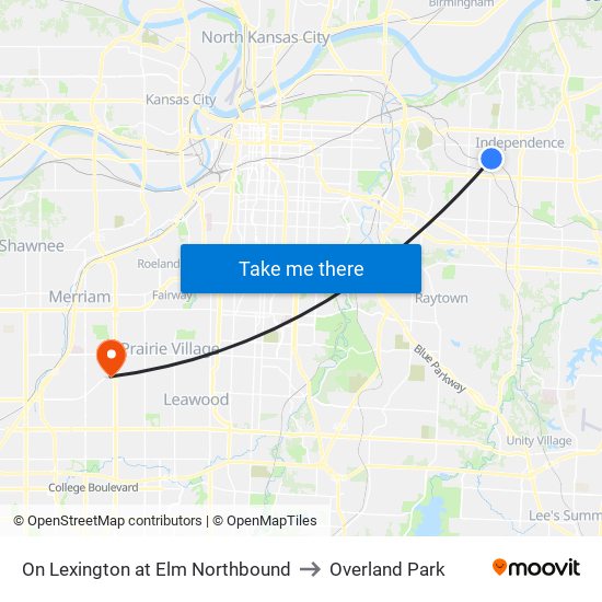 On Lexington at Elm Northbound to Overland Park map