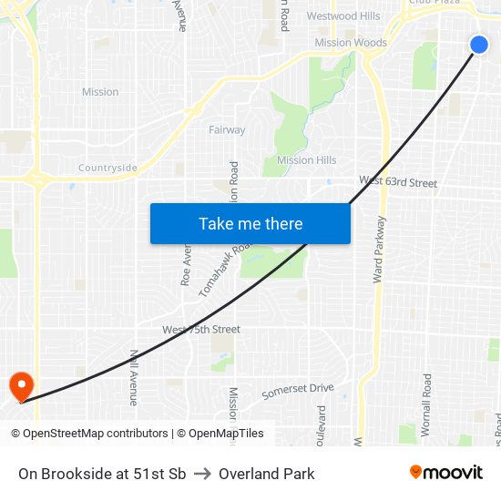 On Brookside at 51st Sb to Overland Park map