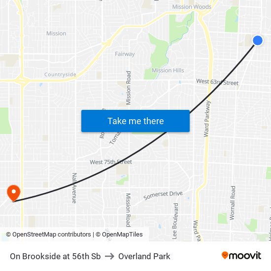 On Brookside at 56th Sb to Overland Park map