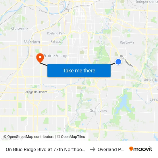 On Blue Ridge Blvd at 77th  Northbound to Overland Park map