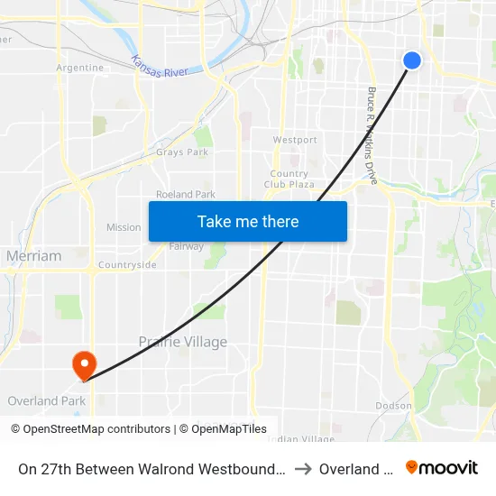 On 27th Between Walrond Westbound Nearside to Overland Park map