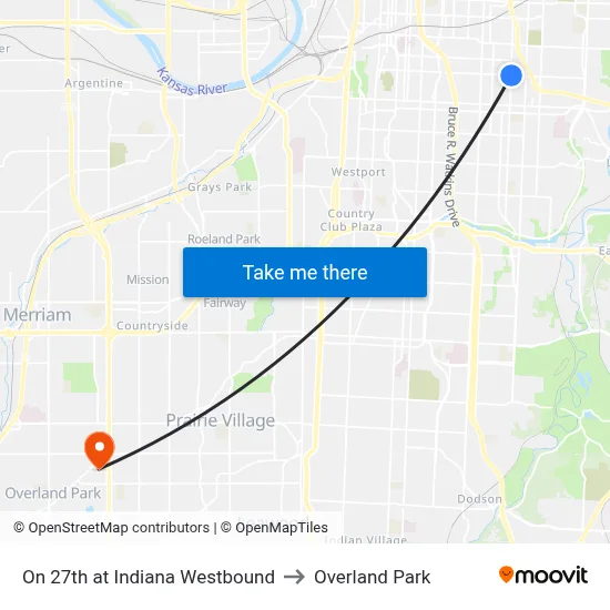 On 27th at Indiana Westbound to Overland Park map