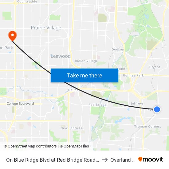 On Blue Ridge Blvd at Red Bridge Road Southbound to Overland Park map