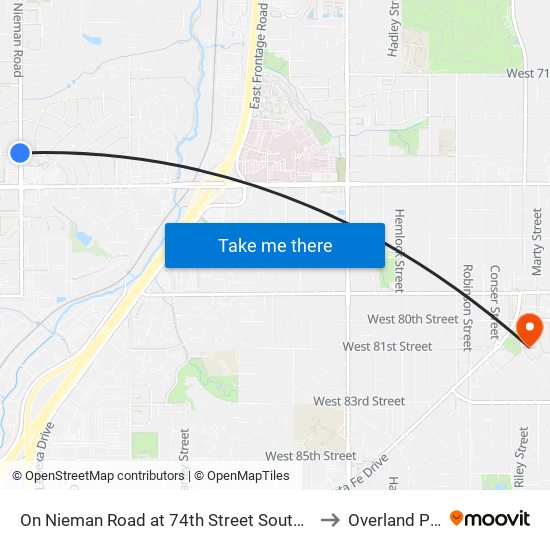 On Nieman Road at 74th Street Southbound to Overland Park map