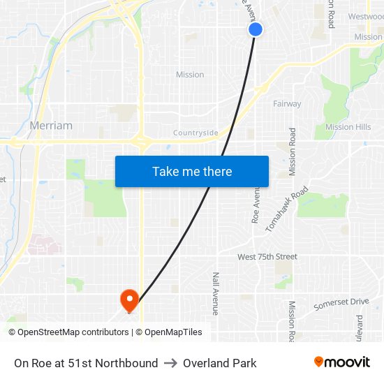 On Roe at 51st Northbound to Overland Park map