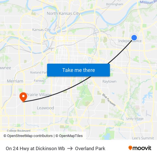 On 24 Hwy at Dickinson Wb to Overland Park map
