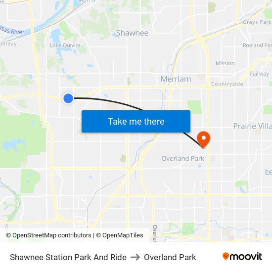 Shawnee Station Park And Ride to Overland Park map