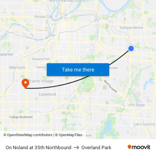On Noland at 35th Northbound to Overland Park map