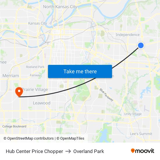 Hub Center Price Chopper to Overland Park map