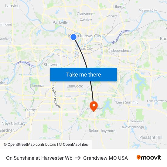 On Sunshine at Harvester Wb to Grandview MO USA map