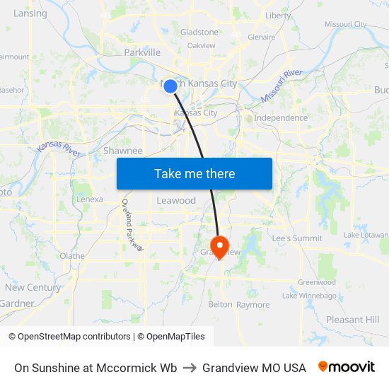 On Sunshine at Mccormick Wb to Grandview MO USA map