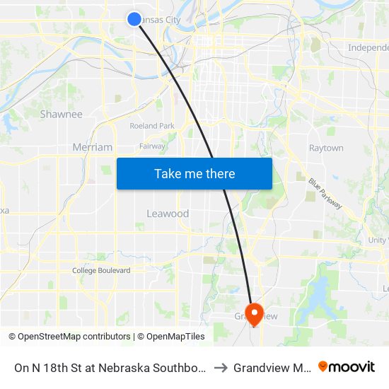 On N 18th St at Nebraska Southbound Nearside to Grandview MO USA map
