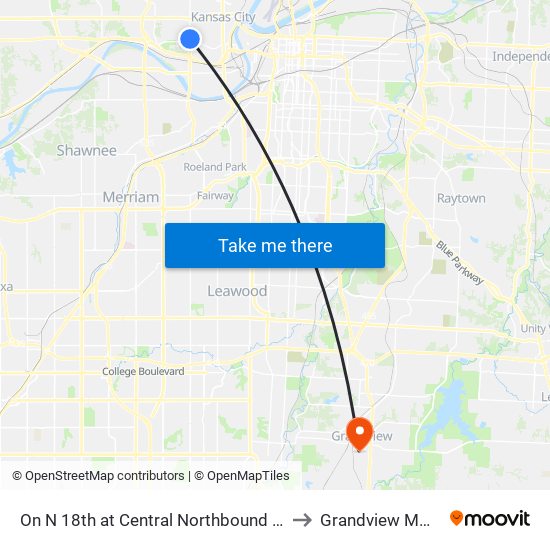 On N 18th at Central Northbound Nearside to Grandview MO USA map