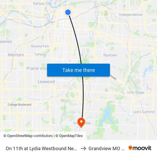 On 11th at Lydia Westbound Nearside to Grandview MO USA map
