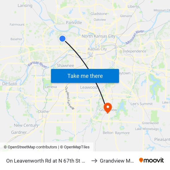 On Leavenworth Rd at N  67th St Westbound to Grandview MO USA map
