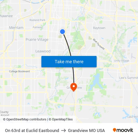 On 63rd at Euclid Eastbound to Grandview MO USA map