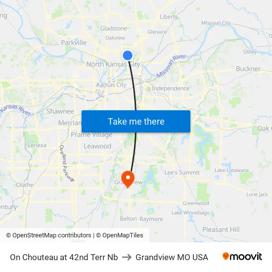 On Chouteau at 42nd Terr Nb to Grandview MO USA map