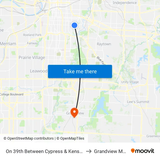 On 39th Between Cypress & Kensington Wb to Grandview MO USA map