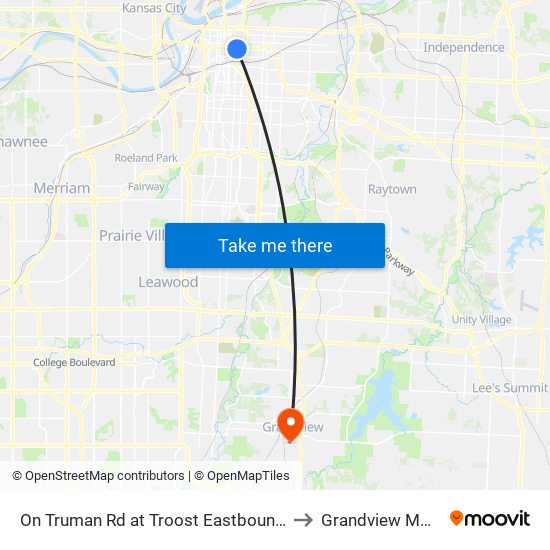 On Truman Rd at Troost Eastbound Farside to Grandview MO USA map