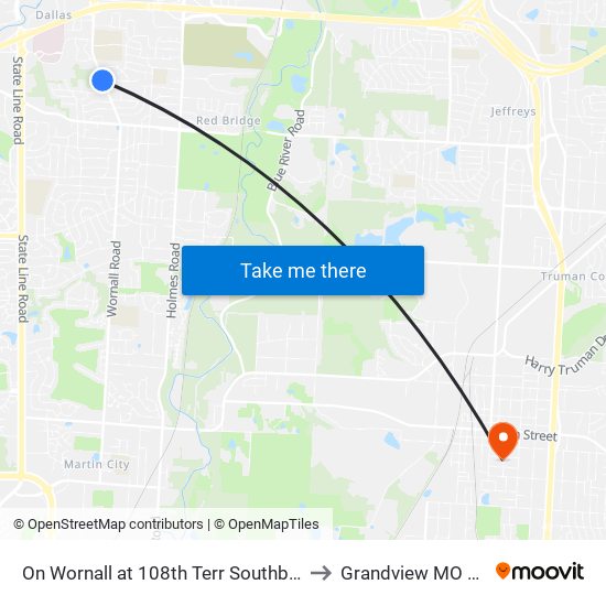 On Wornall at 108th Terr Southbound to Grandview MO USA map