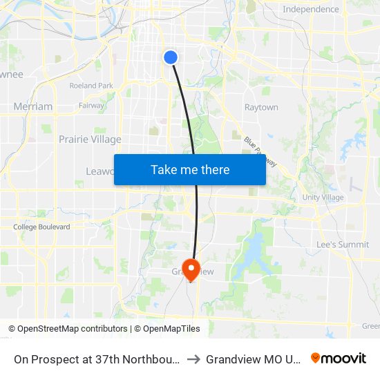 On Prospect at 37th Northbound to Grandview MO USA map