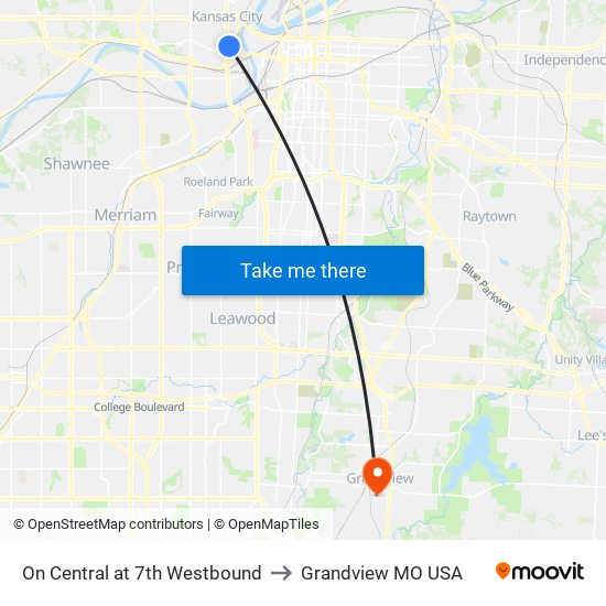 On Central at 7th Westbound to Grandview MO USA map