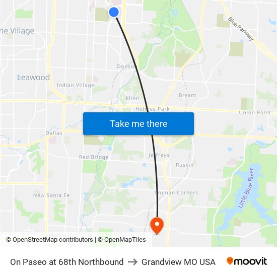 On Paseo at 68th Northbound to Grandview MO USA map