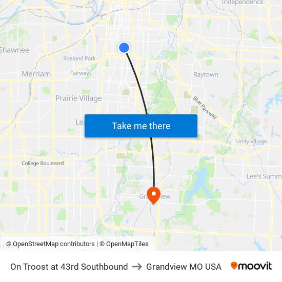 On Troost at 43rd Southbound to Grandview MO USA map