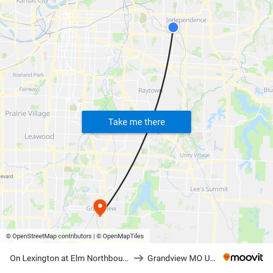 On Lexington at Elm Northbound to Grandview MO USA map