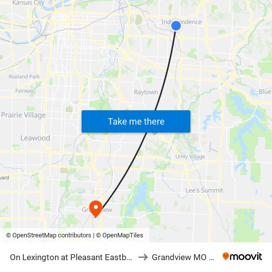 On Lexington at Pleasant Eastbound to Grandview MO USA map