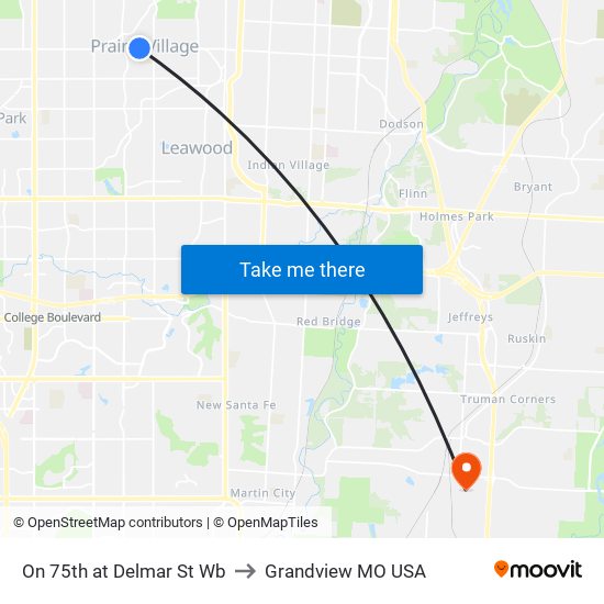 On 75th at Delmar St Wb to Grandview MO USA map