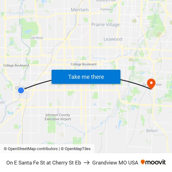 On E Santa Fe St at Cherry St Eb to Grandview MO USA map