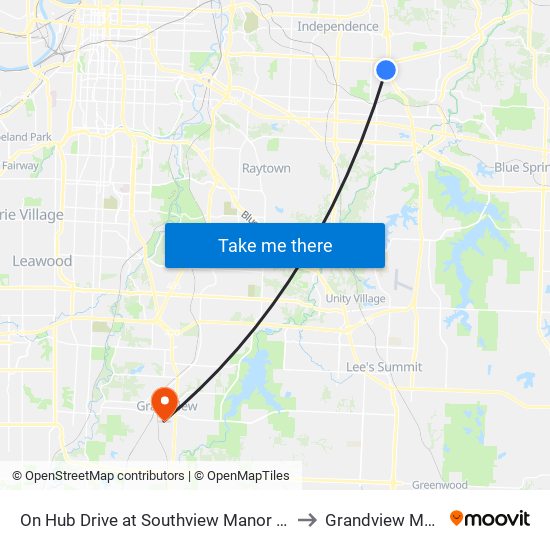 On Hub Drive at Southview Manor Eastbound to Grandview MO USA map