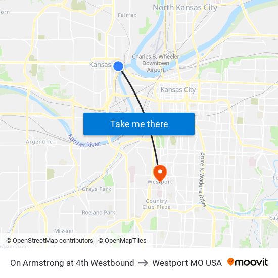 On Armstrong at 4th Westbound to Westport MO USA map