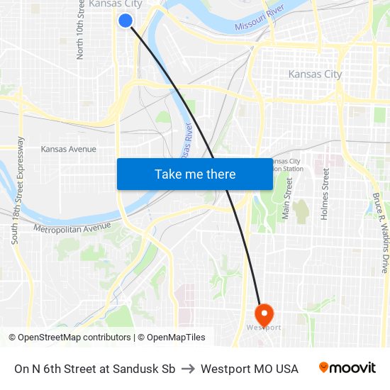 On N 6th Street at Sandusk Sb to Westport MO USA map